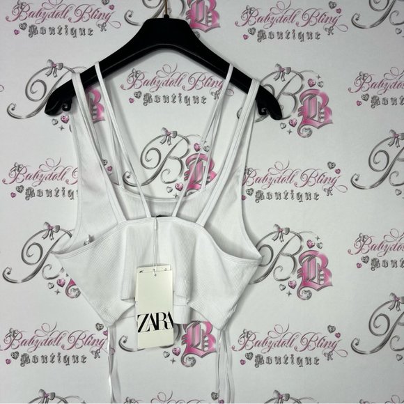 Zara tank top strappy new with tags dual strap white ribbed stretchy fabric - Picture 2 of 7